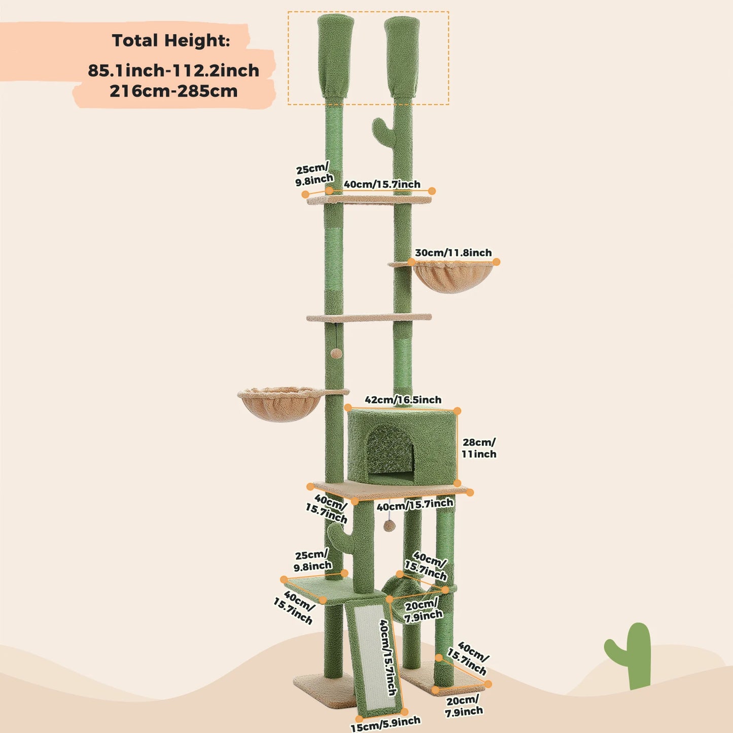 Cactus Cat Tree Adjustable Floor-to-Ceiling Cat Tower