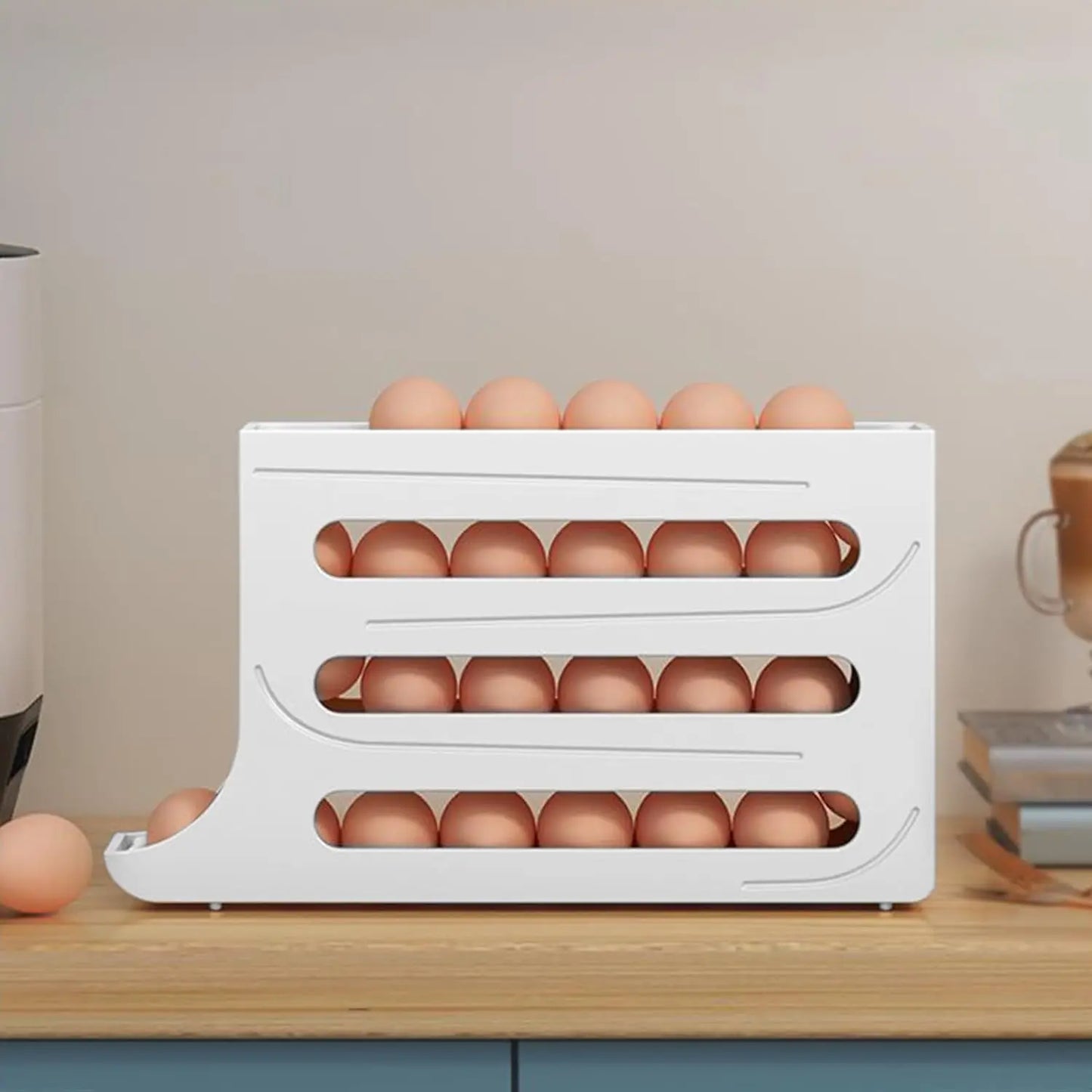 4 Tiers Egg Holder for Fridge， Automatic Egg Rolling Rack,