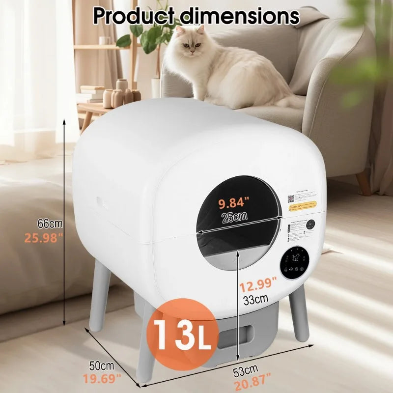 Extra Large Automatic Litter Box Self Cleaning for Multiple Cats, Odor-Free, App-Controlled,