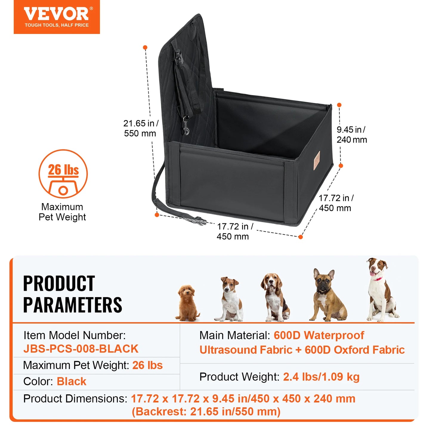 Waterproof Dog Booster Seat Pet Car Seat with Clip-On Safety Leash