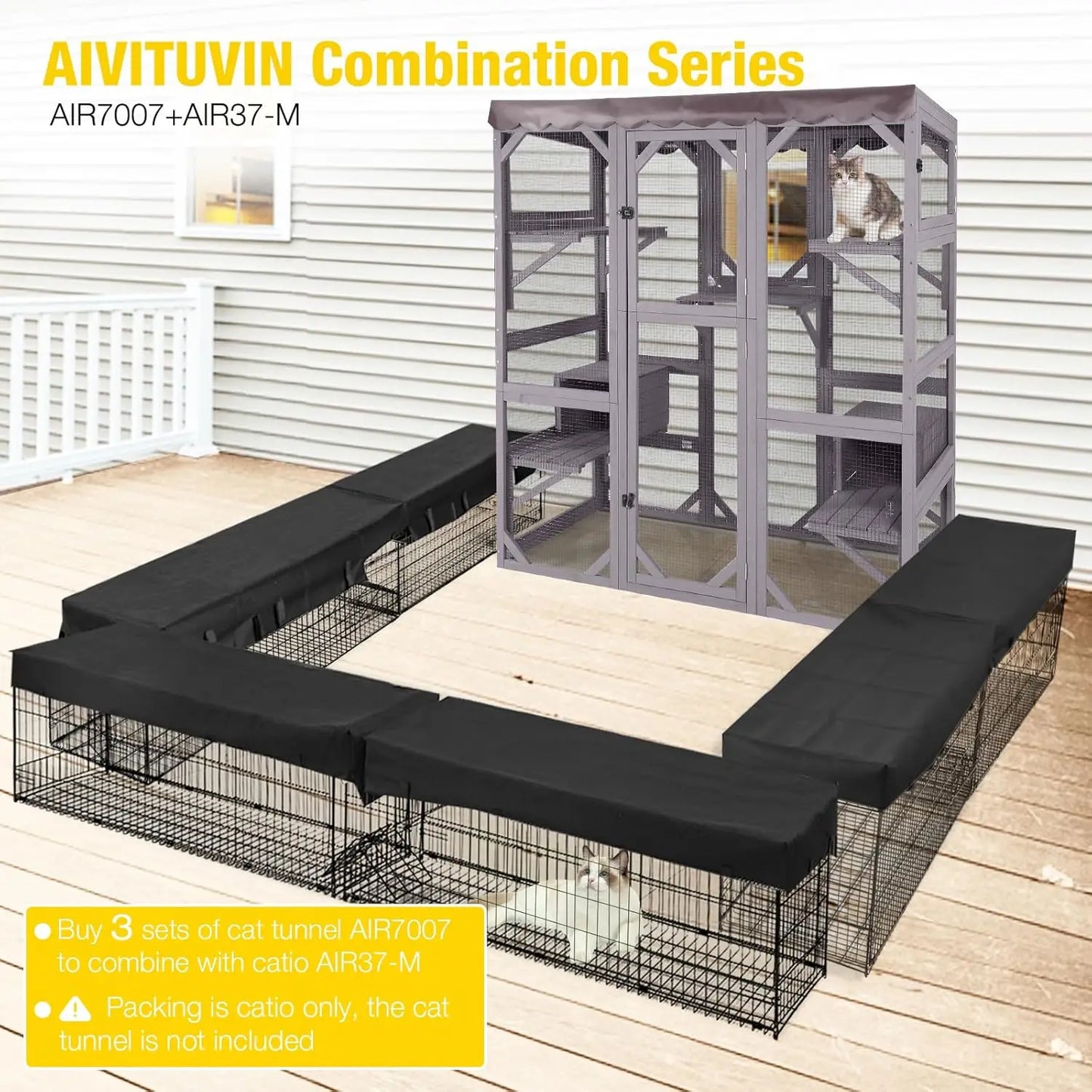 70in Wooden Outdoor Cat Enclosure Large Door Platforms Condo Playpen House