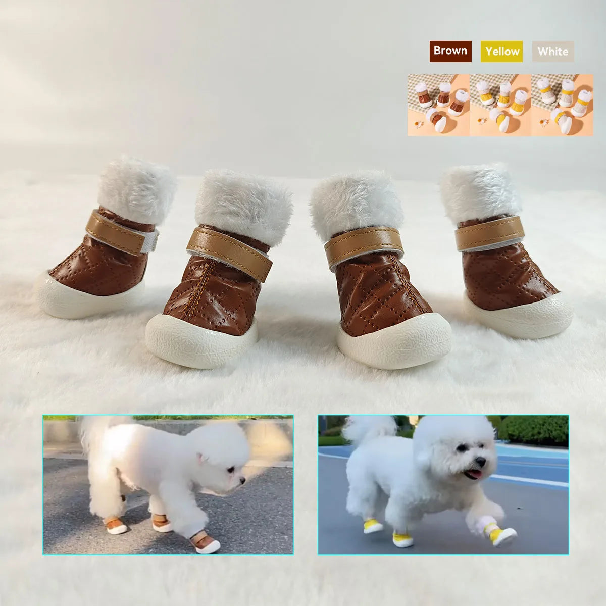 4pcs Winter Dog shoes pet Shoes Warm Fleece Puppy Pet Shoes Dog Snow Boots