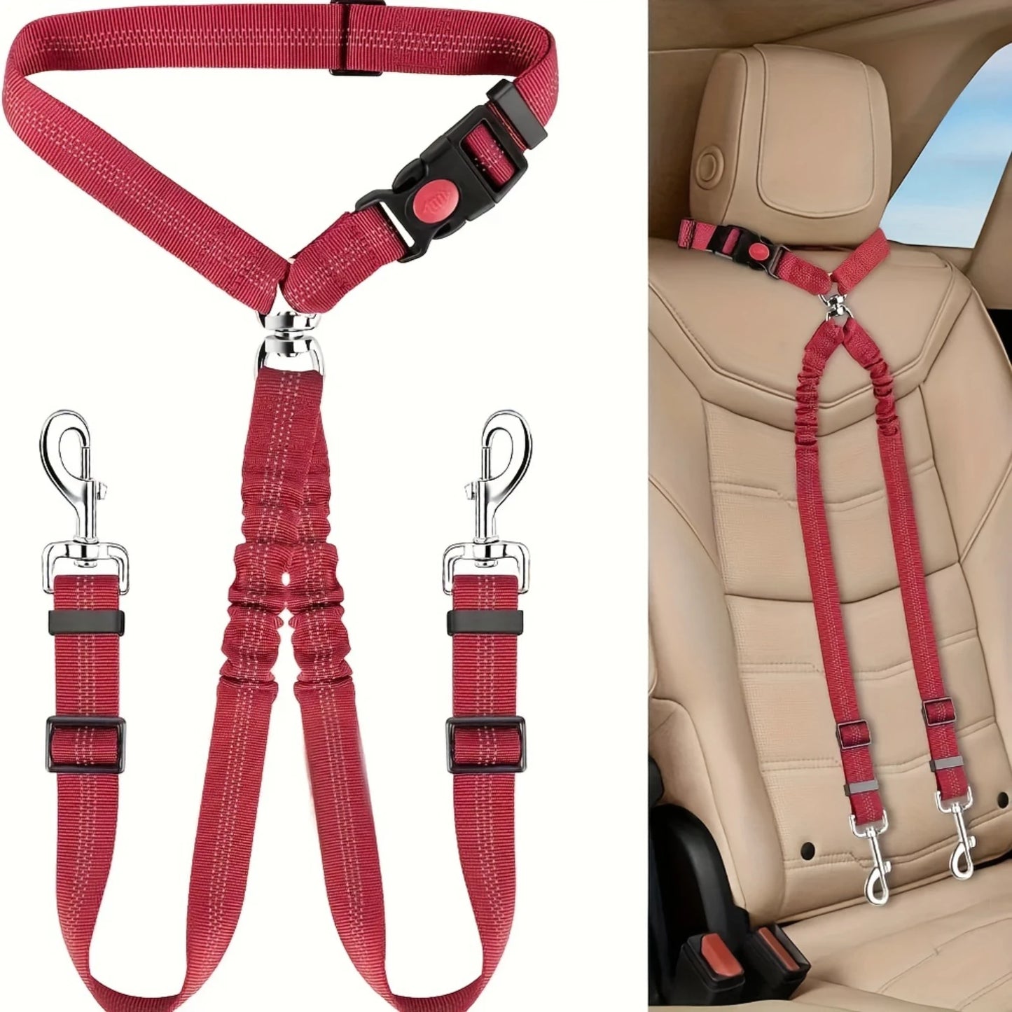 Car Seatbelt - Nylon Safety Harness For 2 Pets