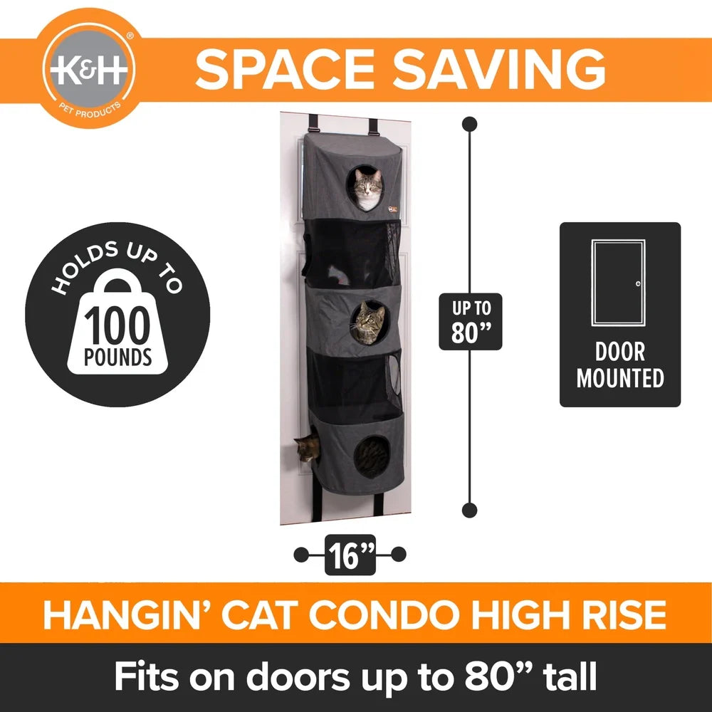 Space-Saving High Rise Cat Tree with Mesh Windows and Secure Straps Play and Relaxation