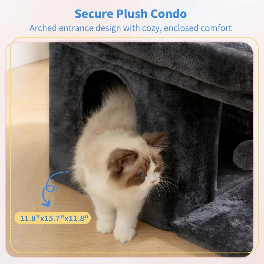 Cat Tree, 14 inch Cat Tower with Large Perch Bed and Cat Condo for Indoor Cats