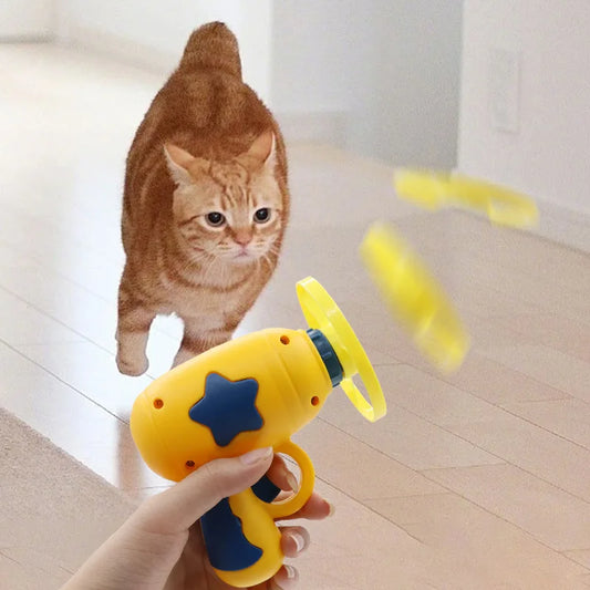 Interactive Launch Pet Training Toy for Kitten Mini Flying Disc Shooting Gun Chasing Games