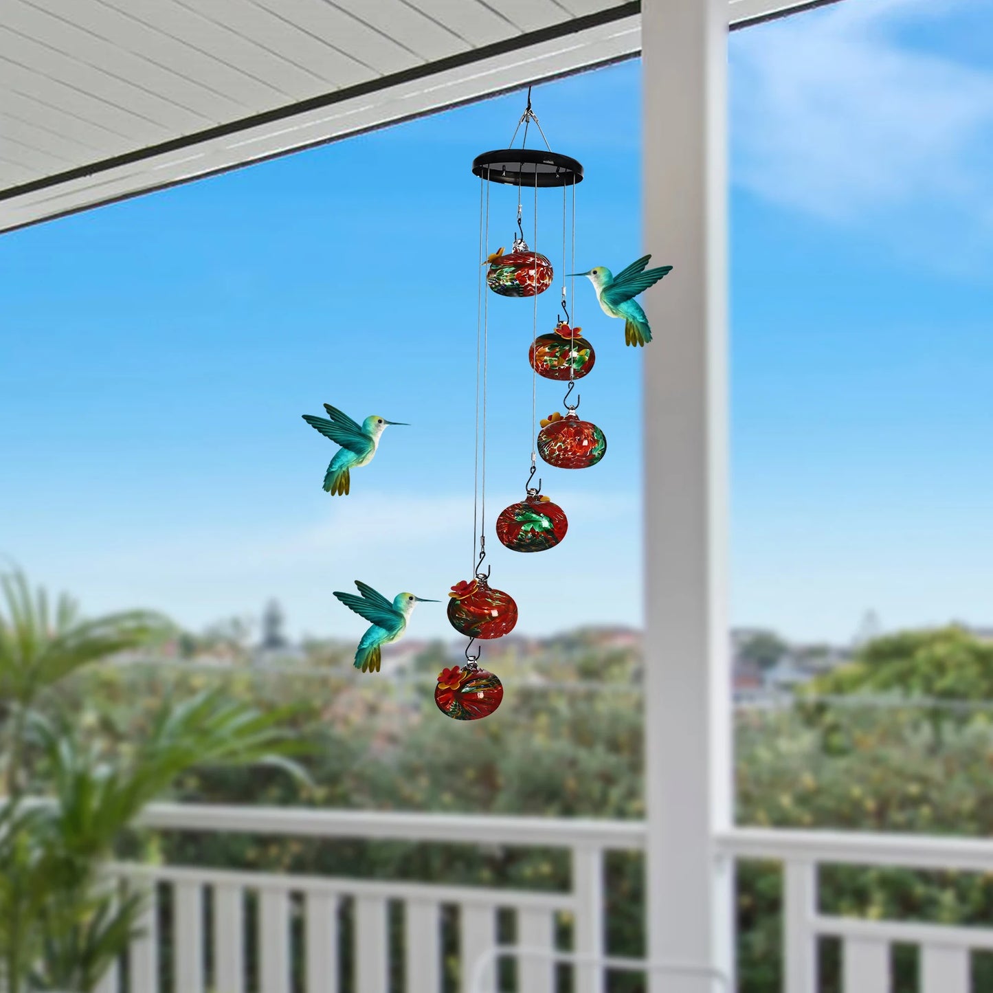 Glass Wind Chime Hummingbird Feeder
