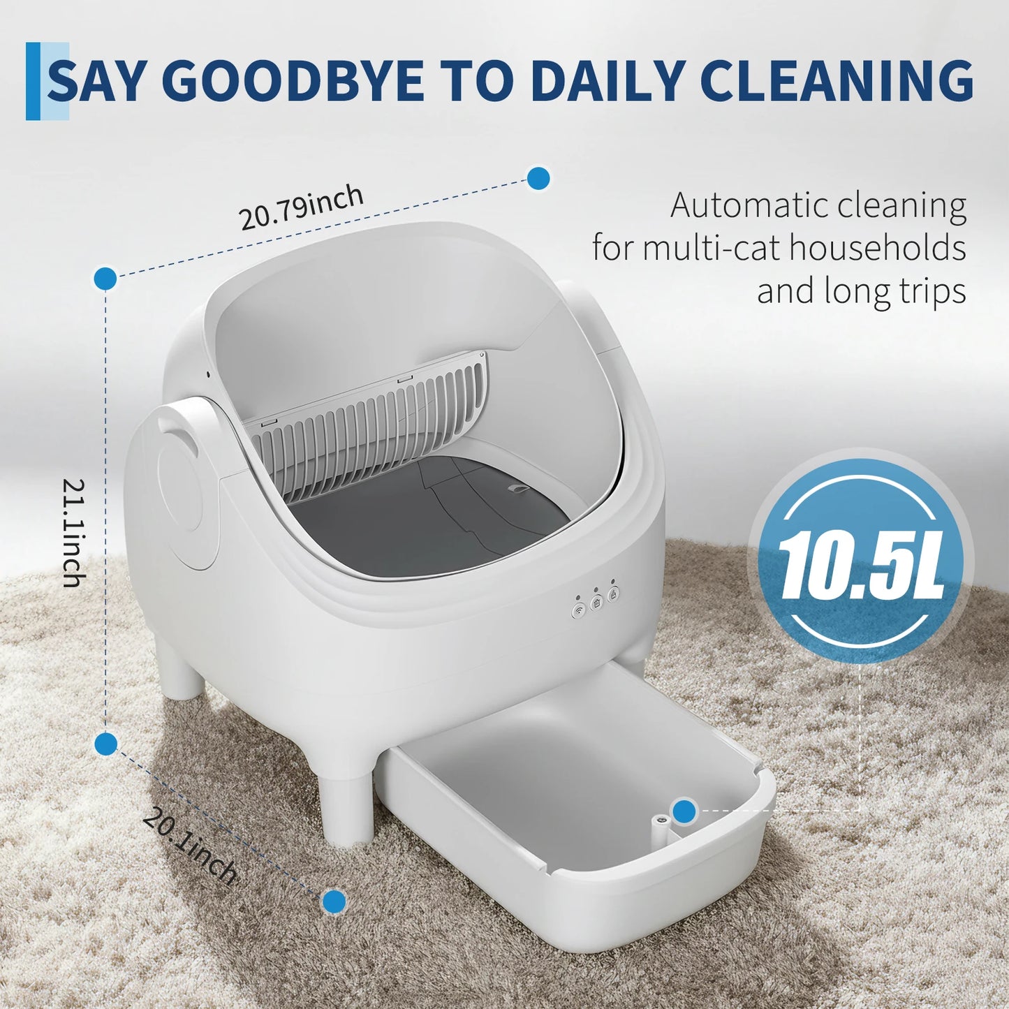 Self Cleaning Automatic Cat Litter Box, APP Control,Odor-Free,Open-Top w/Large Waste Bin for Multiple Cats Includes Trash Bags