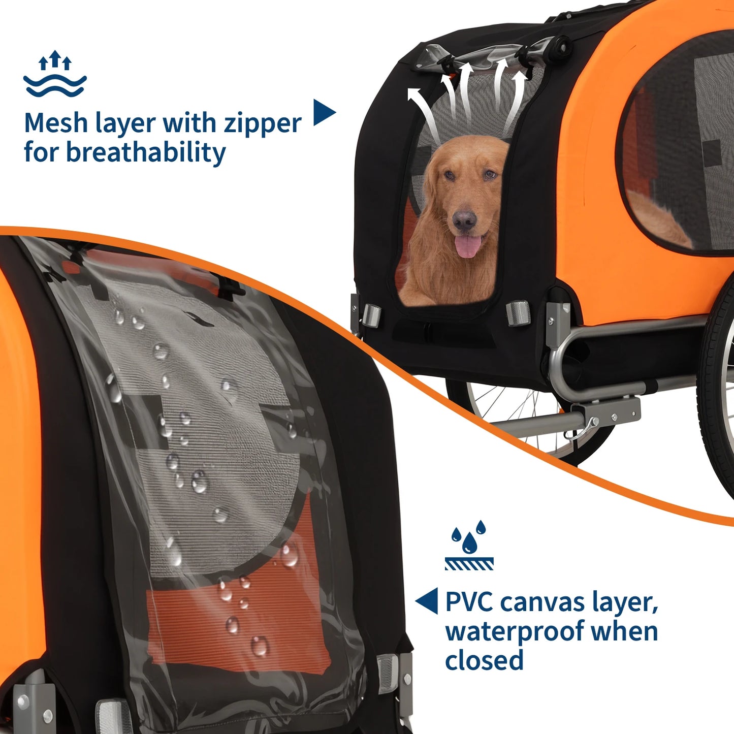 88lbs Collapsible Dog Bike Trailer Heavy Duty Pet Carrier Cart Quick Release Waterproof Stroller Wagon, Compatible Coupler