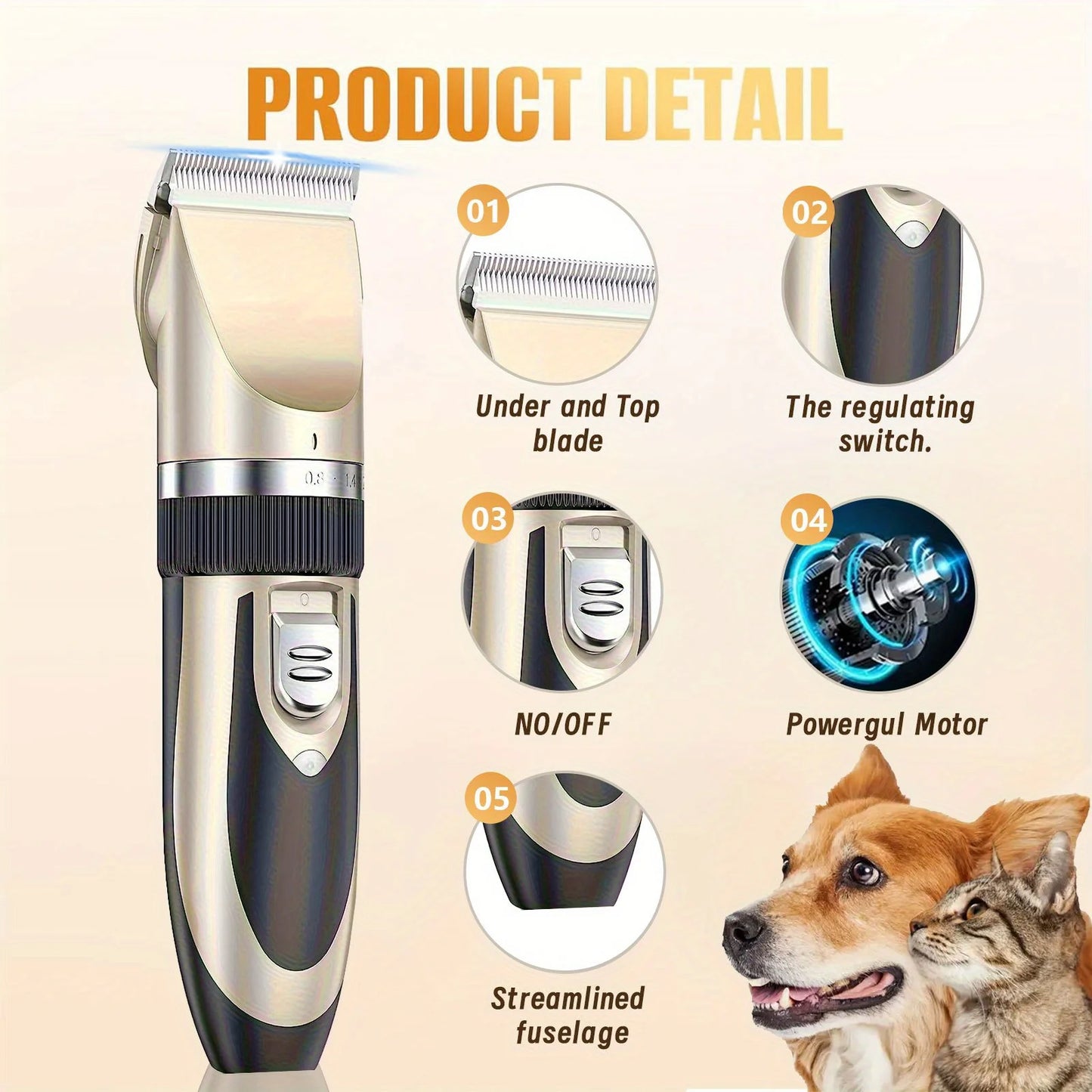 Professional Wireless Electric Pet Grooming Kit: Low-Noise Hair Trimmer
