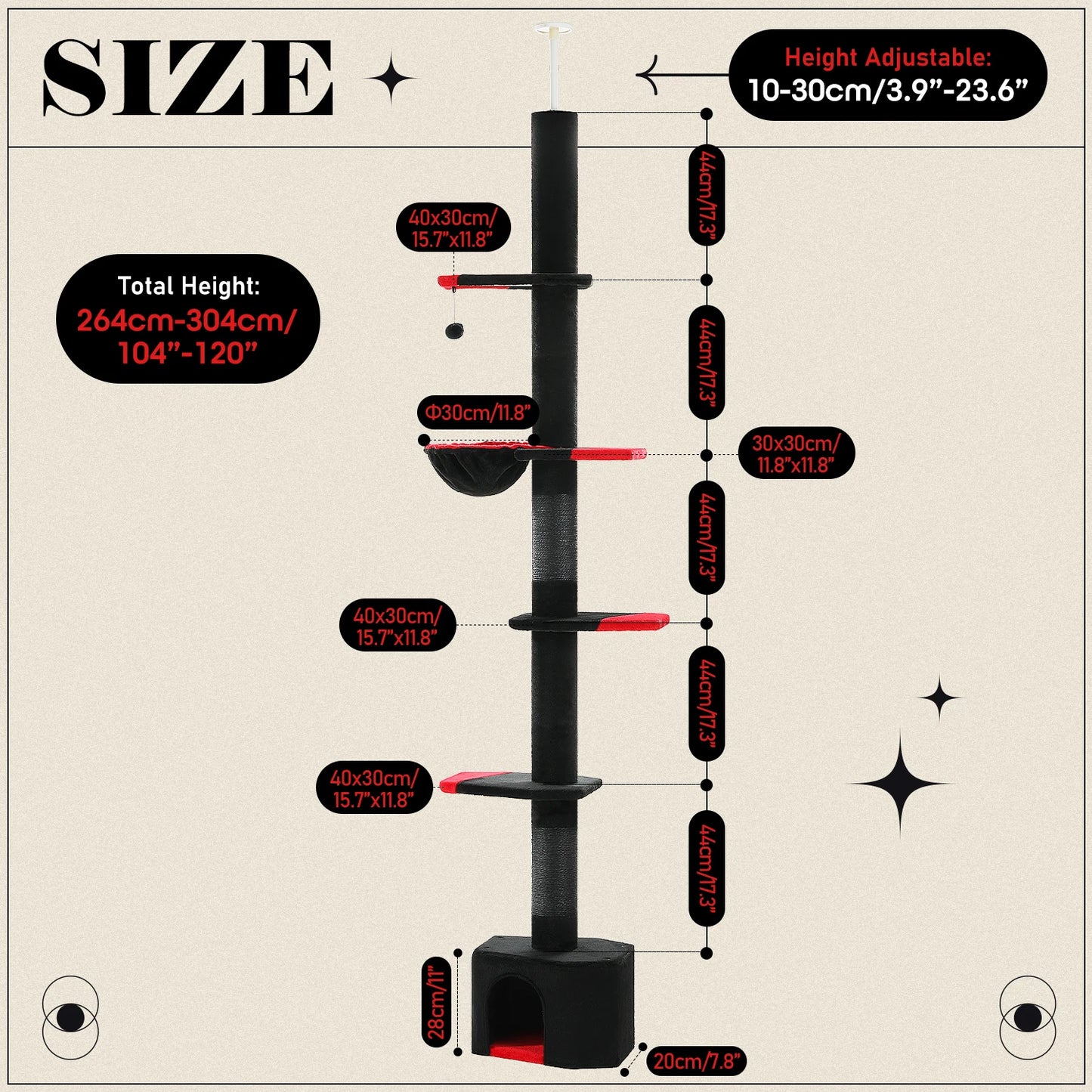 Cactus Cat Tree Adjustable Floor-to-Ceiling Cat Tower