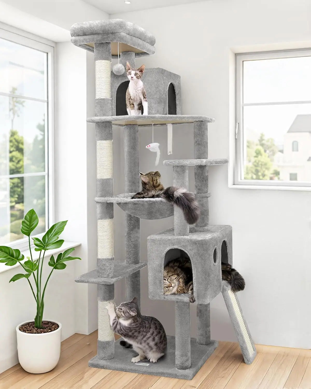 Sturdy Cat Furniture with Sisal Scratching Posts & Condo, for Big Adult Cats