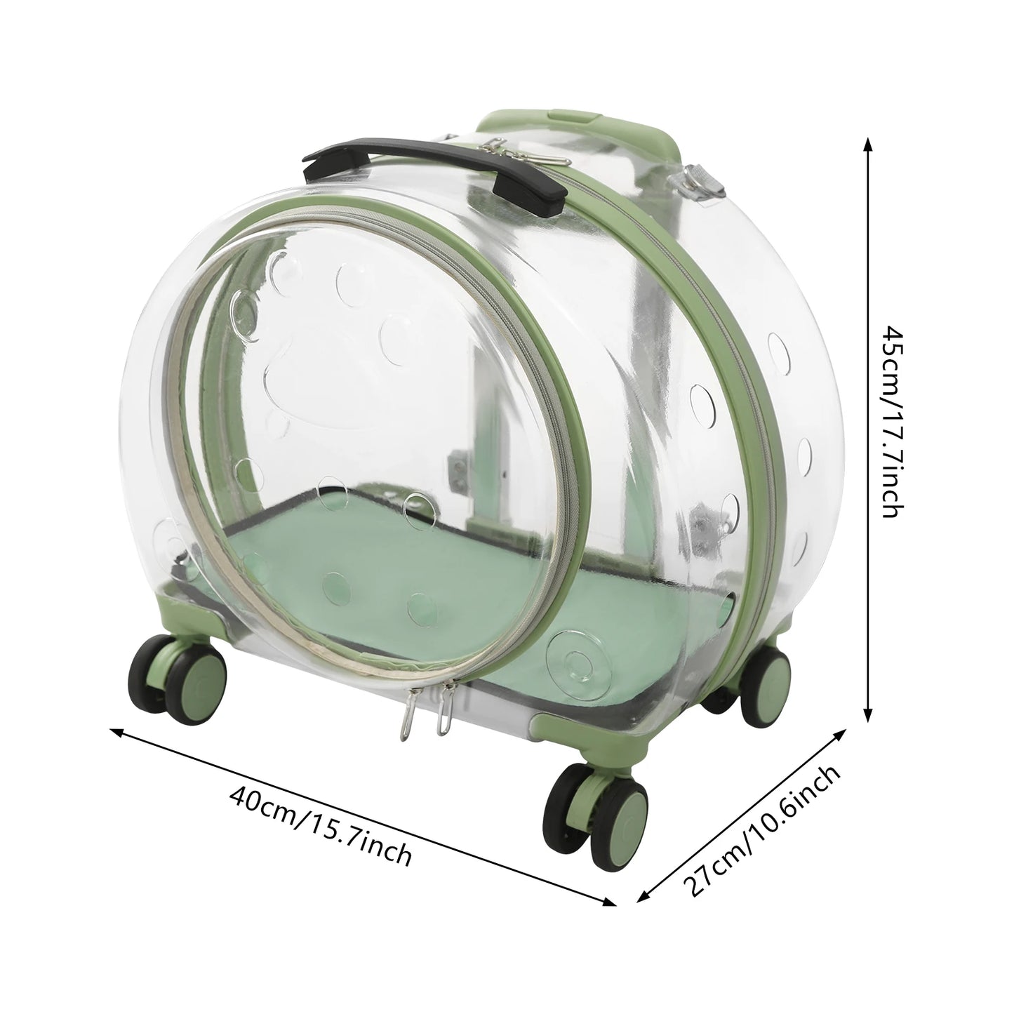 Rolling Cat Carrier with Wheels Telescopic Handle PC Pet Travel Bag Clear Bubble Cat Trolley Backpack for Vet Trip Outdoor