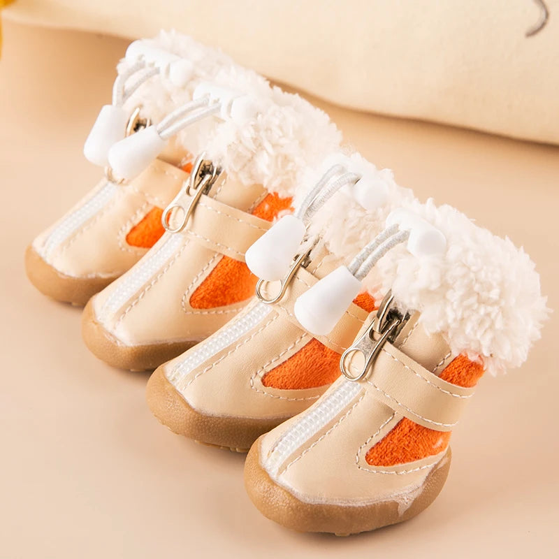 4pcs/set Elastic Winter Pet Dog Shoes Anti-slip Velvet Thickening Warmer Small Comfort Boots