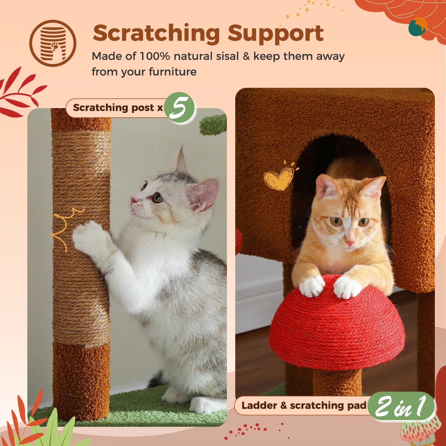 Floor to Ceiling Cat Tower Adjustable Height with Cat Condo Cozy Hammock and Scratching Post