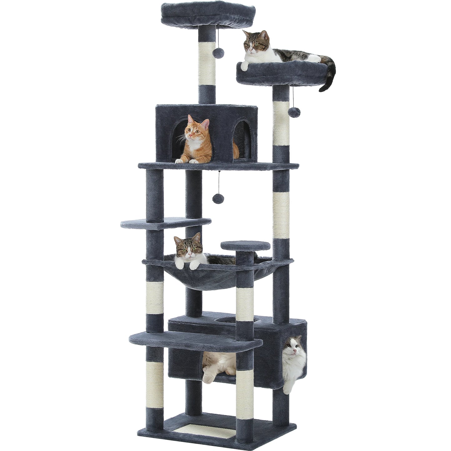 Multi-Level Cat Tree Tower with Scratching Posts&Board, Hammock, Cat Condo,
