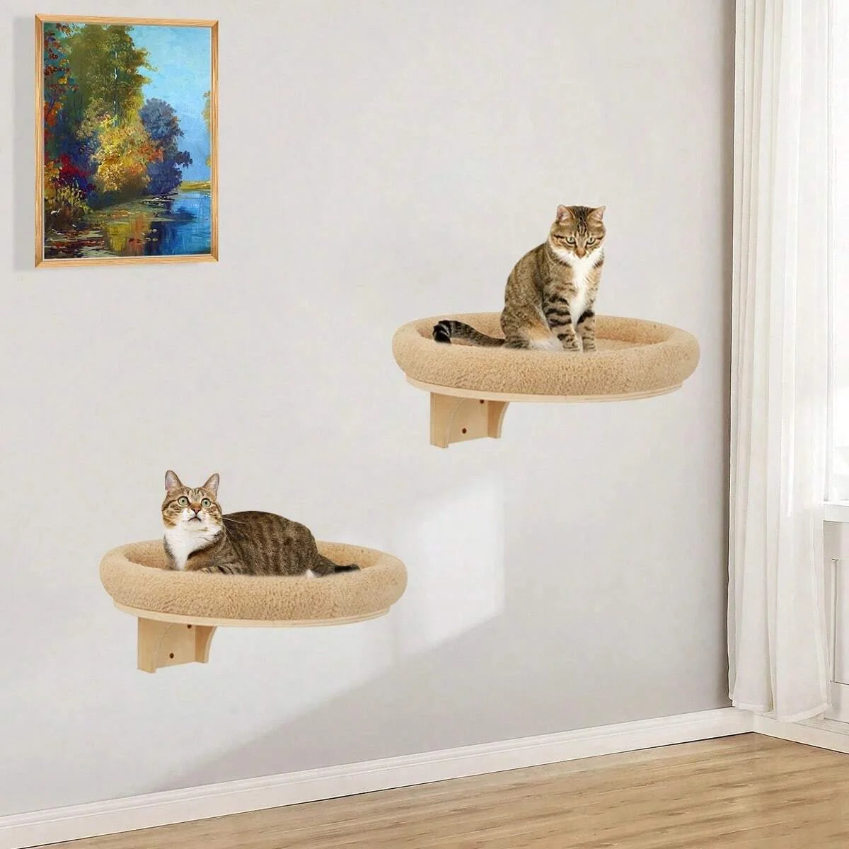 Cat Wall Mounted Solid Wooden Furniture Climbing Ladder and Cat Hammock