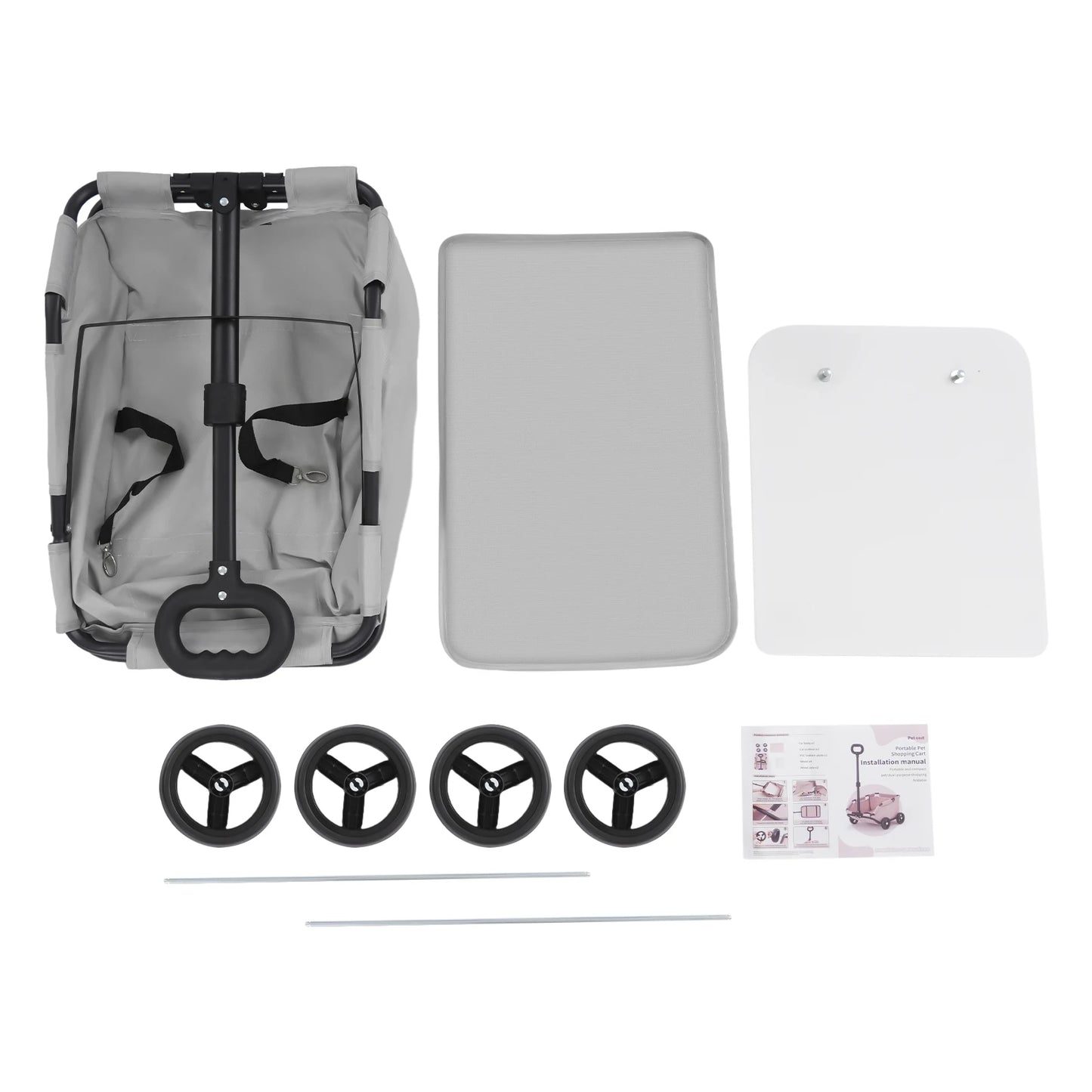 Foldable Dog Stroller Portable Adjustable Pull Rod Pet Travel Carrier Cart