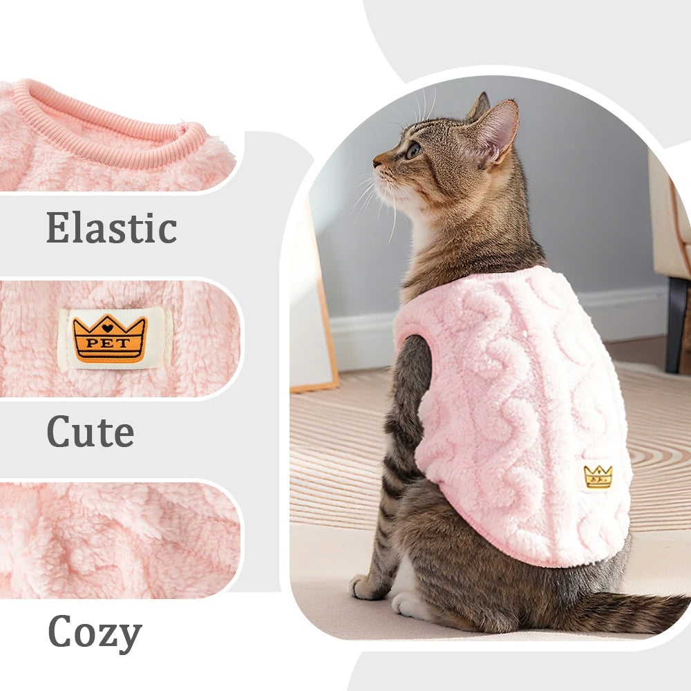 Winter Pet Clothes Warm Fleece Vest Coat For Small Cats Dogs Cozy Plush Solid Pullover Sleeveless Sweater