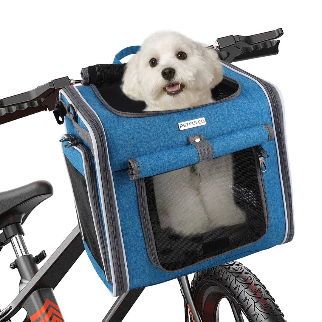 Bike Basket, Expandable Soft Sided Pet Carrier Backpack with 4 Open Doors,