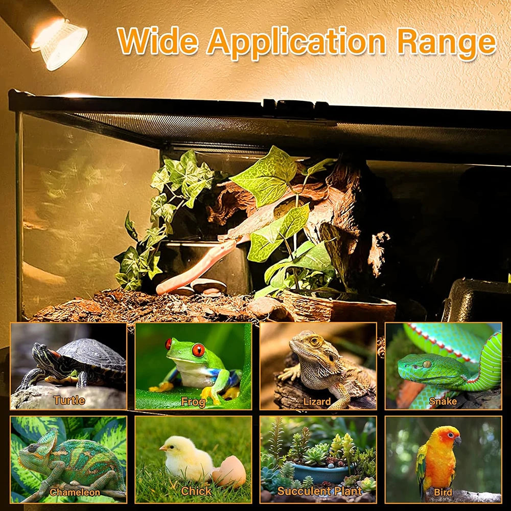 Reptile Heat Lamp 50W UVA UVB Light Rotatable Basking Spot Light Simulated Sunlight For Turtle Lizard