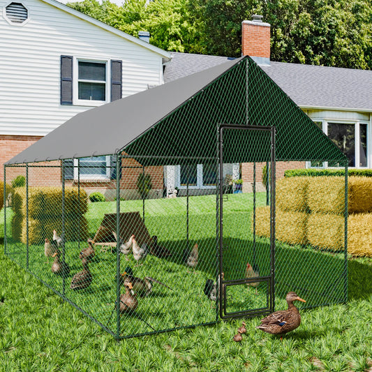 Heavy Duty Metal Chicken Coop w/ Cover and Nylon Netting