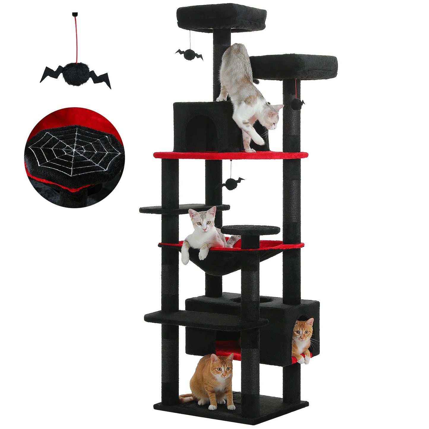 Multi-Level Cat Tree Tower with Scratching Posts&Board, Hammock, Cat Condo,