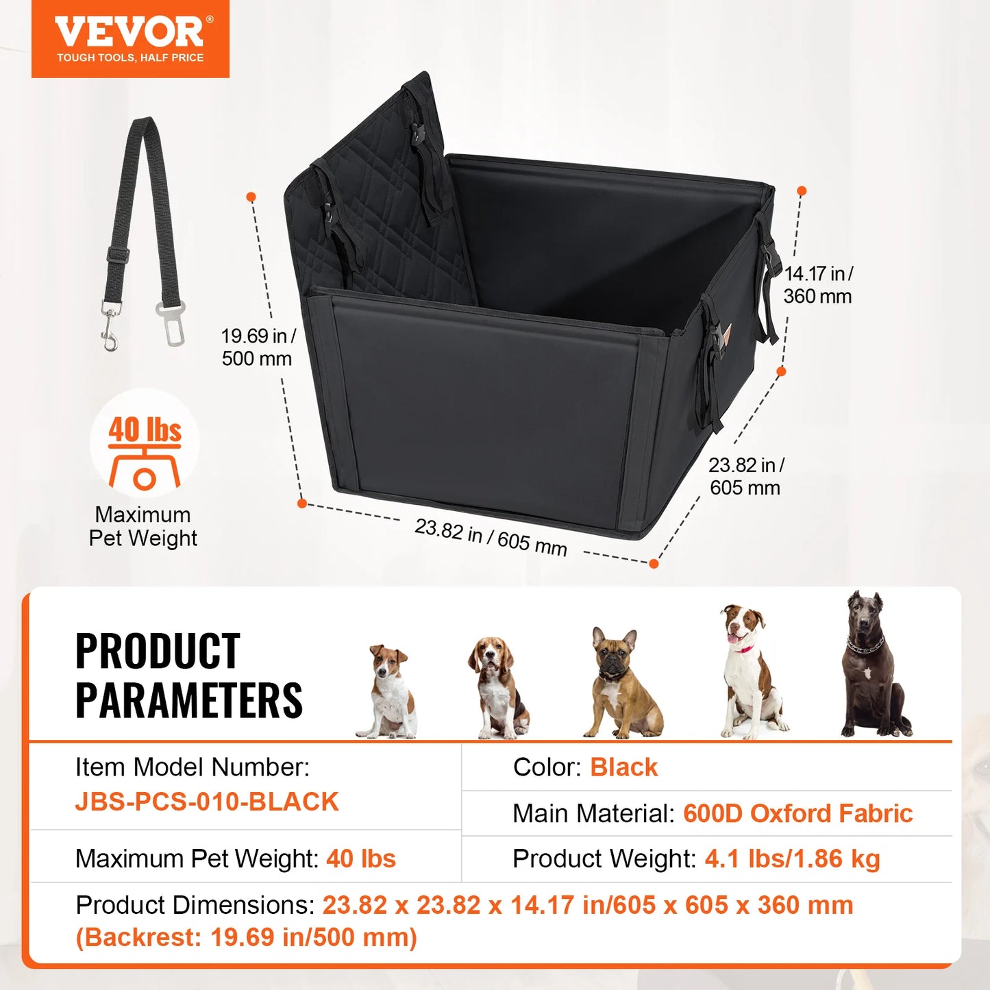 Waterproof Dog Booster Seat Pet Car Seat with Clip-On Safety Leash