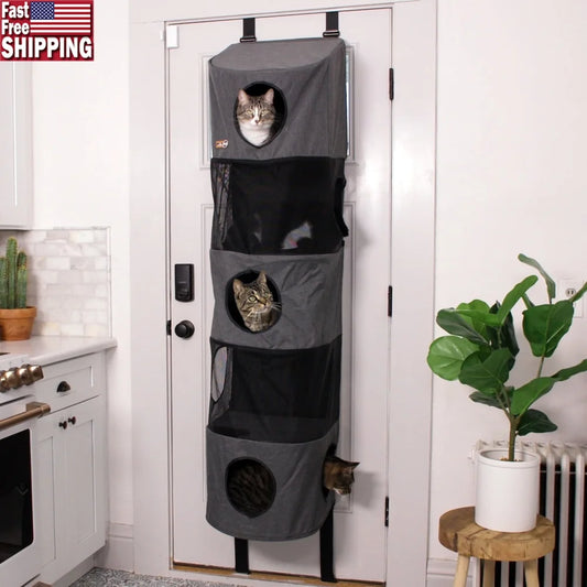 Space-Saving High Rise Cat Tree with Mesh Windows and Secure Straps Play and Relaxation