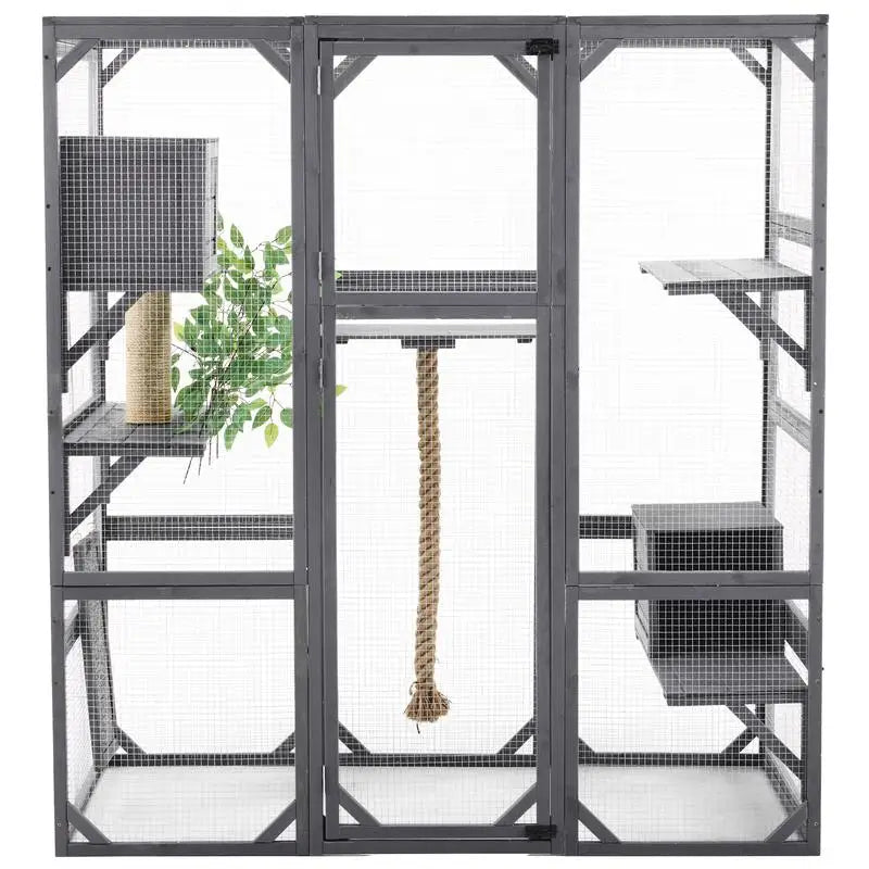 Outdoor Cat House DIY Cat Enclosure Catio with Double Entry Doors 62.8L x 32.2W x 68.5H