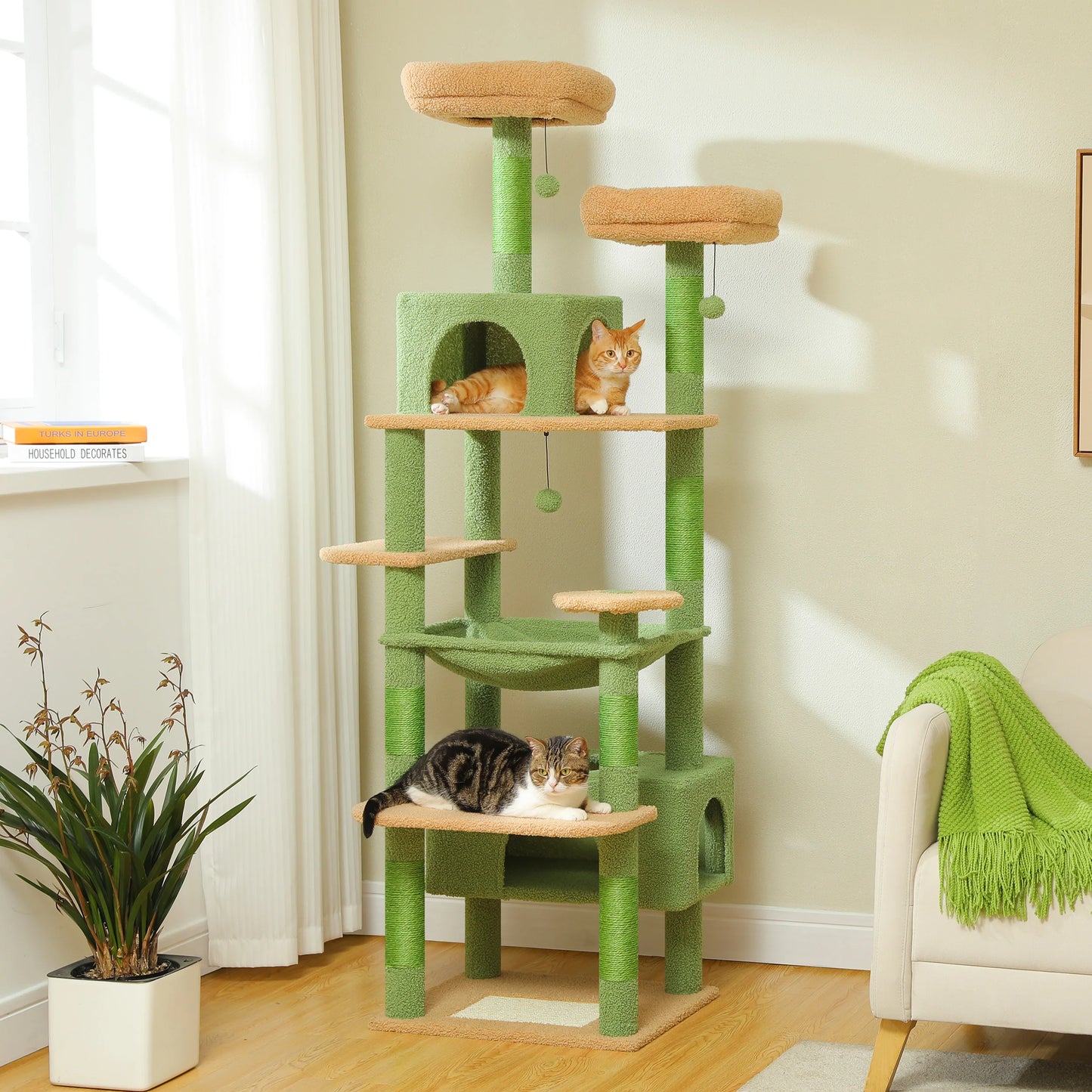 Multi-Level Cat Tree Tower with Scratching Posts&Board, Hammock, Cat Condo,