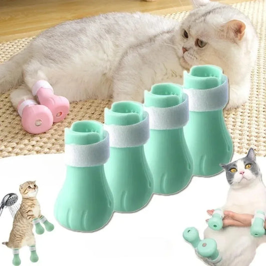 Adjustable Silicone Anti-scratch Cat Foot Shoes for Grooming Bath Washing Claw Paw Cover Protector