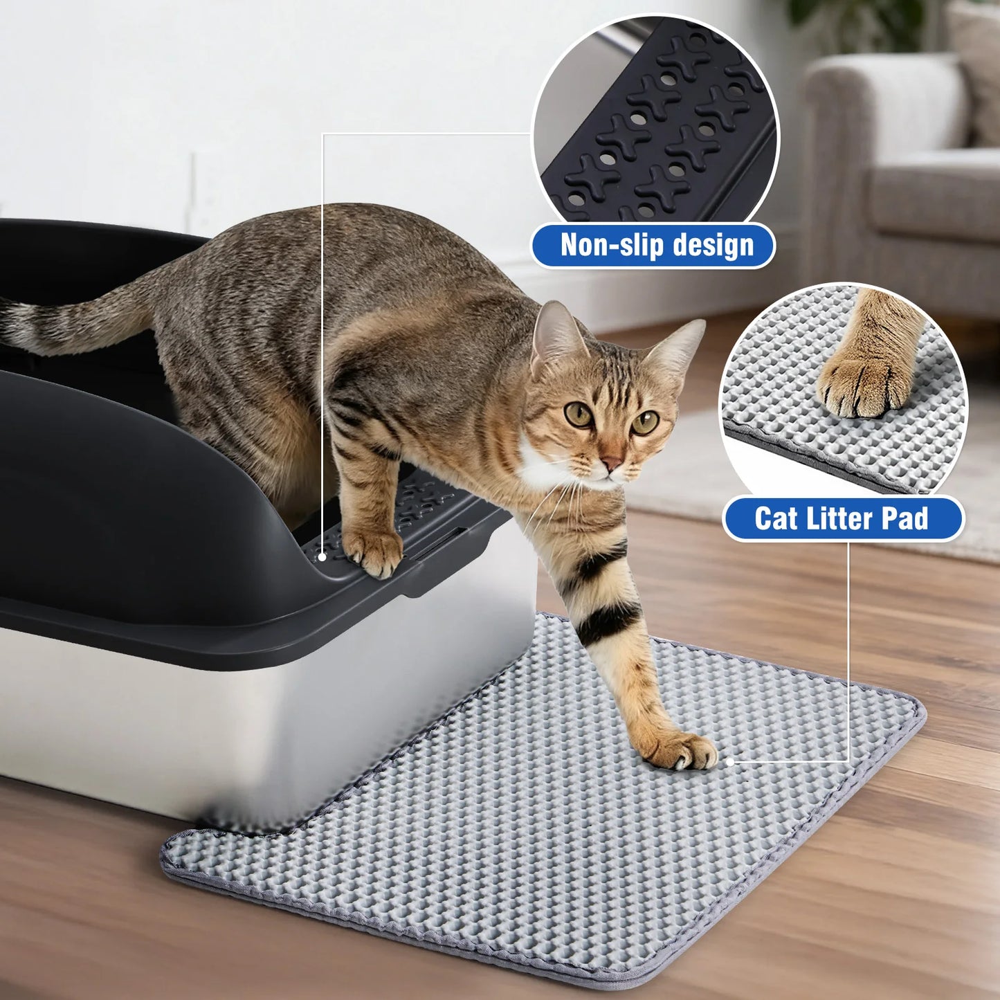 Stainless Steel Cat Litter Box with Lid Large Cat Litter Box for Big Cats Anti-Urine Leakage Scoop and Mat Included
