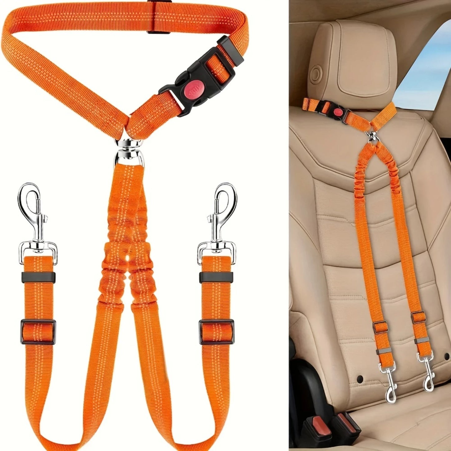 Car Seatbelt - Nylon Safety Harness For 2 Pets