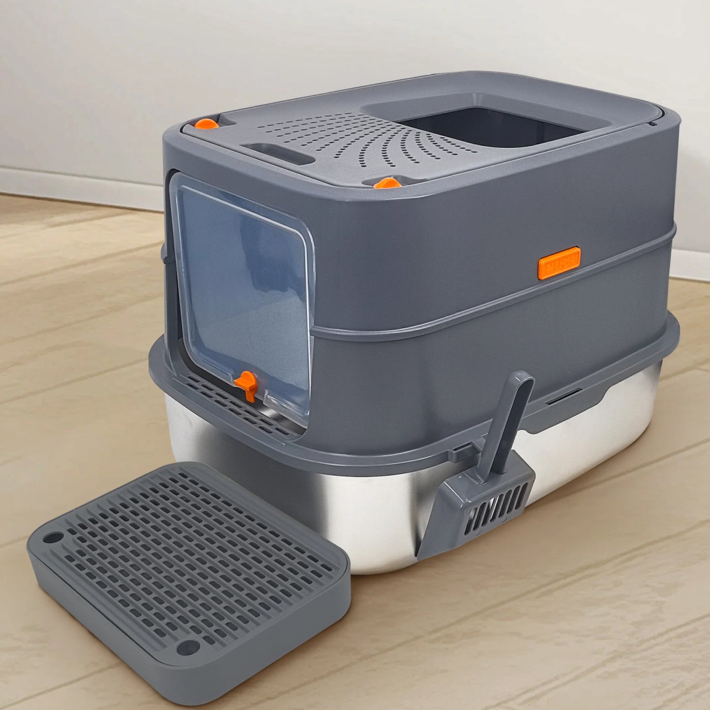 Cat Litter Box with Lid Large Kitty Litter Box Enclosed with High Sided Enclosure Scoop Non-Sticky