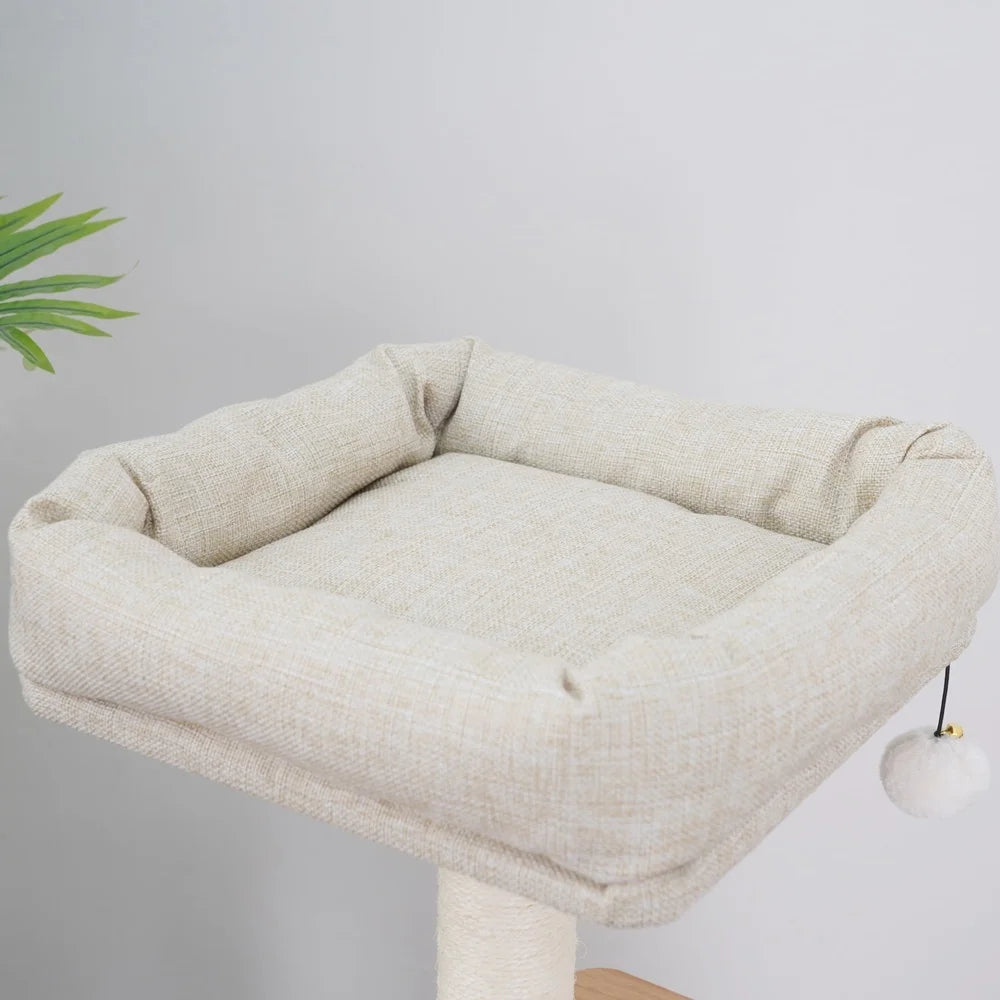 Cat Tree with Condo Perch Sisal Scratcher Double Scratching Post Interactive Toy Rubber Grooming Brush Indoor Cat