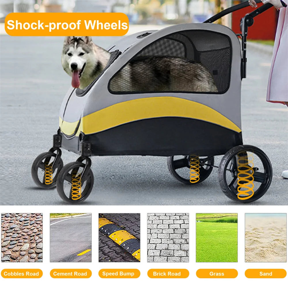 Dog Stroller Pram 4 Wheel Foldable Cart