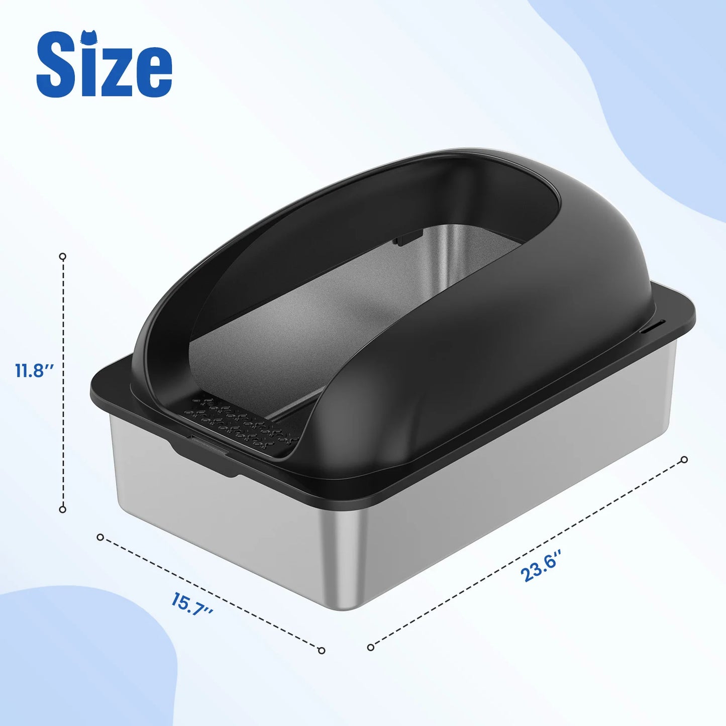 Stainless Steel Cat Litter Box with Lid Large Cat Litter Box for Big Cats Anti-Urine Leakage Scoop and Mat Included