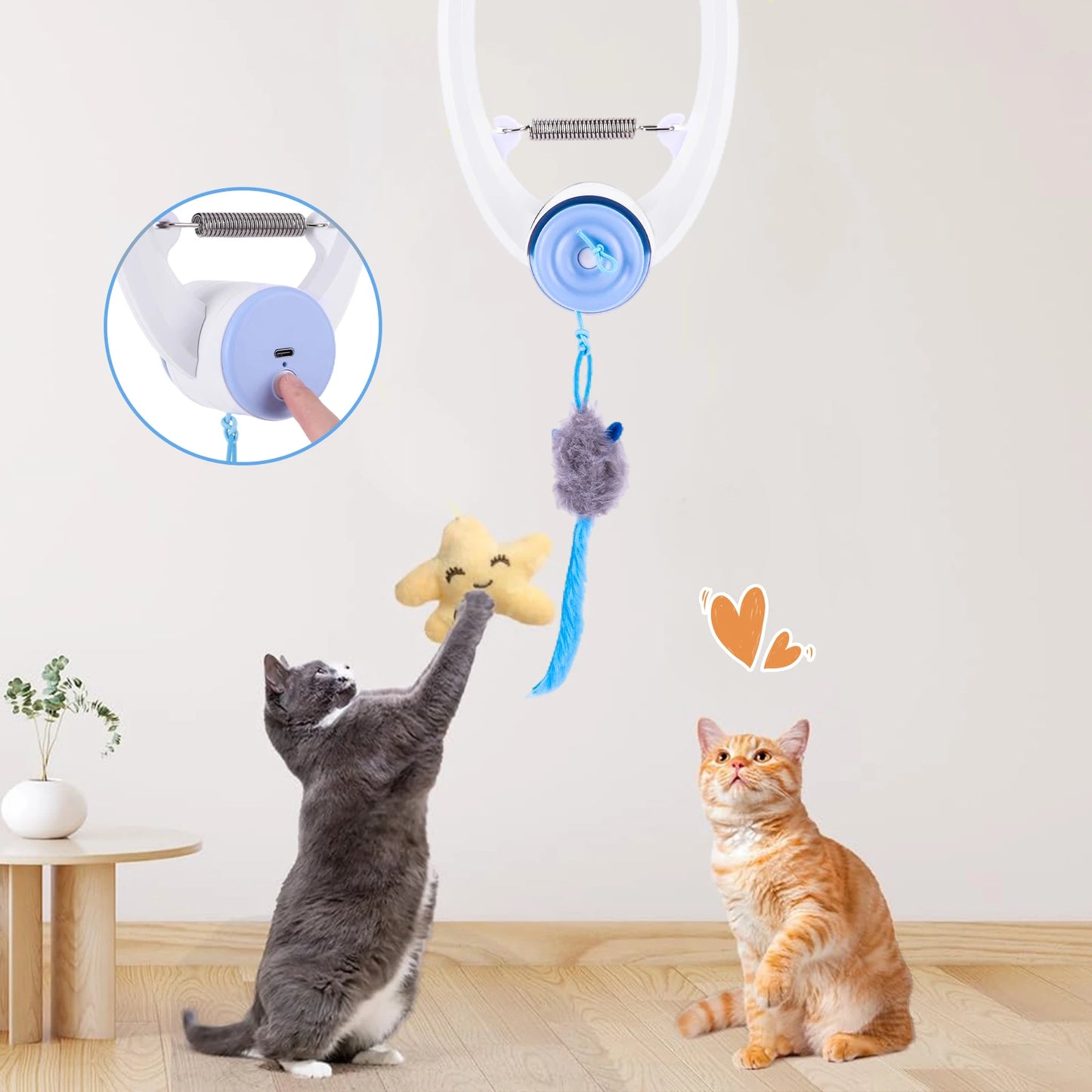 Door Hanging Automatic Retractable Kitten Toys with 3 Catnip Mice Self Play Hanging Door Cat Mouse Toys