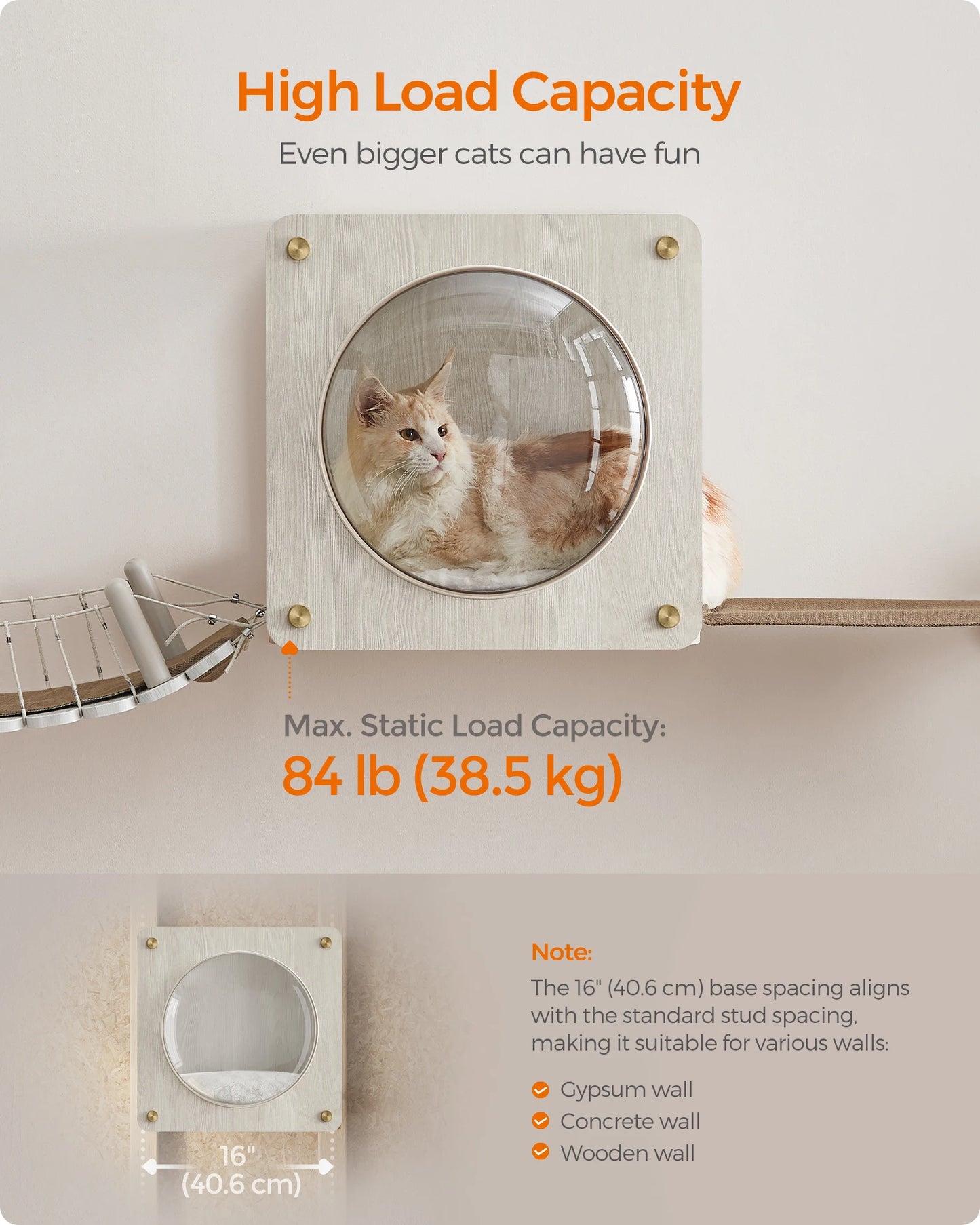 Cat Cave, Cat Wall Condo House with Hammock, Observation Window, Extremely Quick Assembly