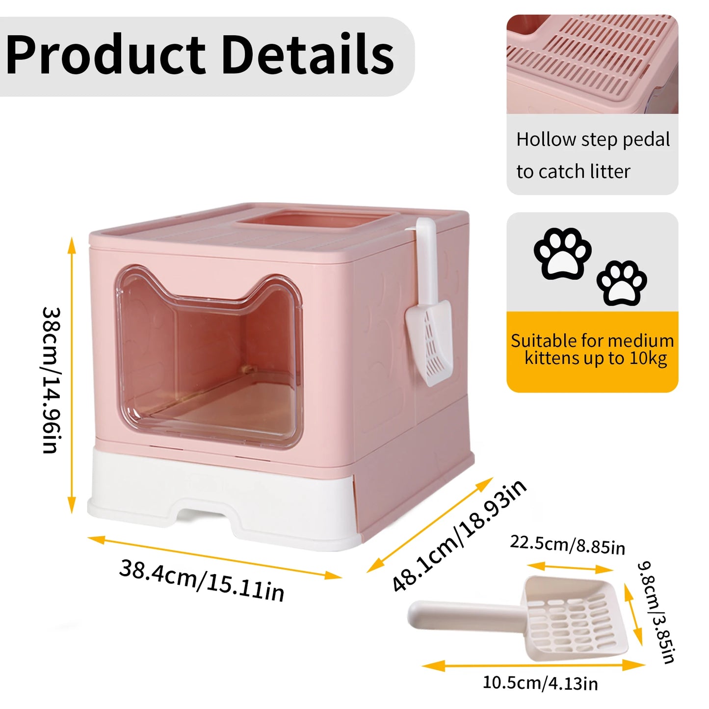 Large Enclosed Cat Litter Box Self-Cleaning No Smell Pet Kitty Toilet Box with Scoop & Tray Foldable