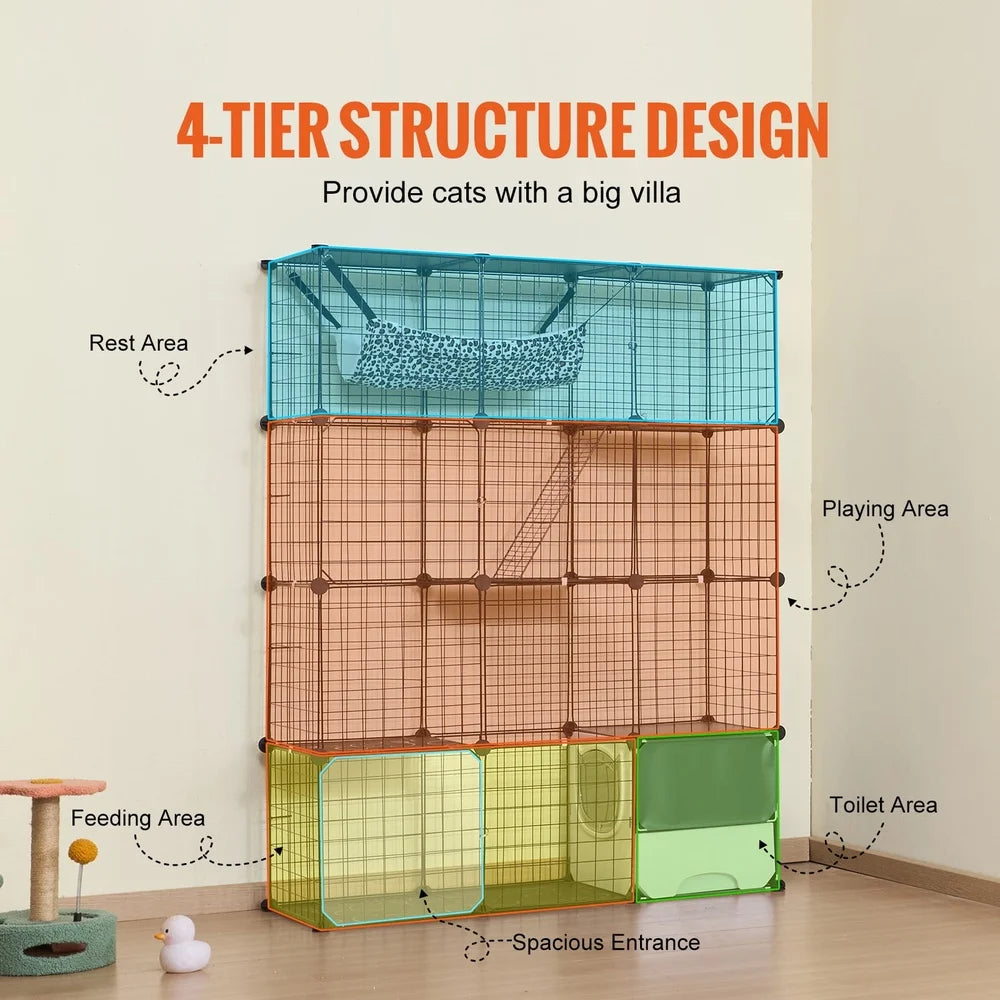 4-Level Cat Habitat with Removable Steel Mesh Litter Tray  Indoor Outdoor Use