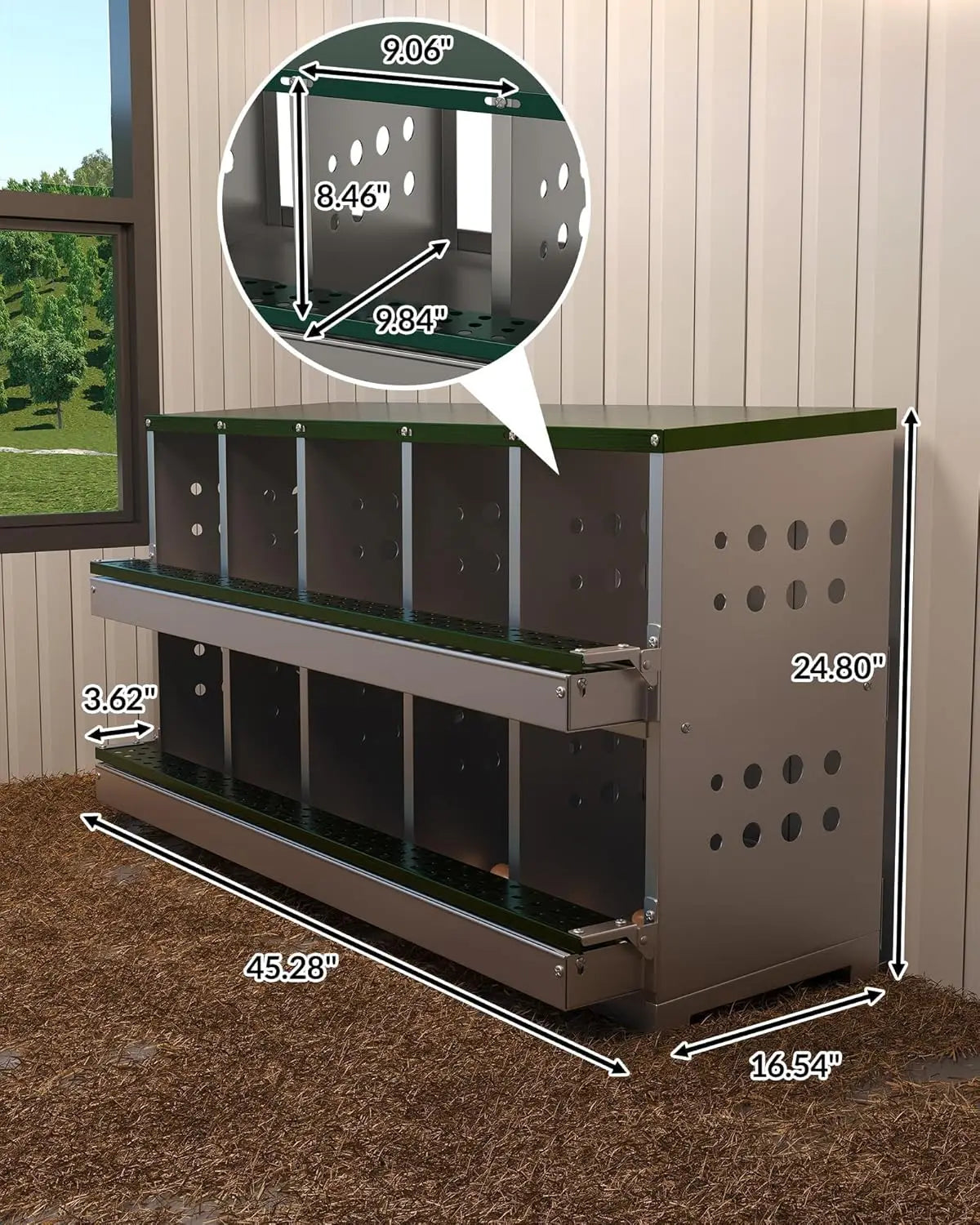 Metal Chicken Coop Nesting Box Multi-compartment Rustproof Ventilated Chicken Laying Boxes with Roll Out Egg Collection for Hens