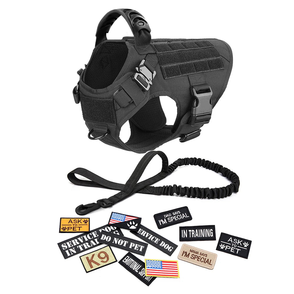 Military Large Dog Harness Collar Leash Bags Patches