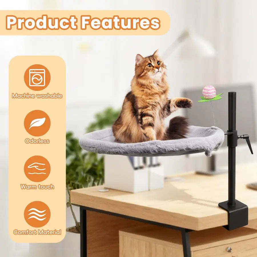 Cat Desk Bed 360 Rotating amp Adjustable, Soft Faux Fur, Supports Up to 44lbs, Removable amp Washable