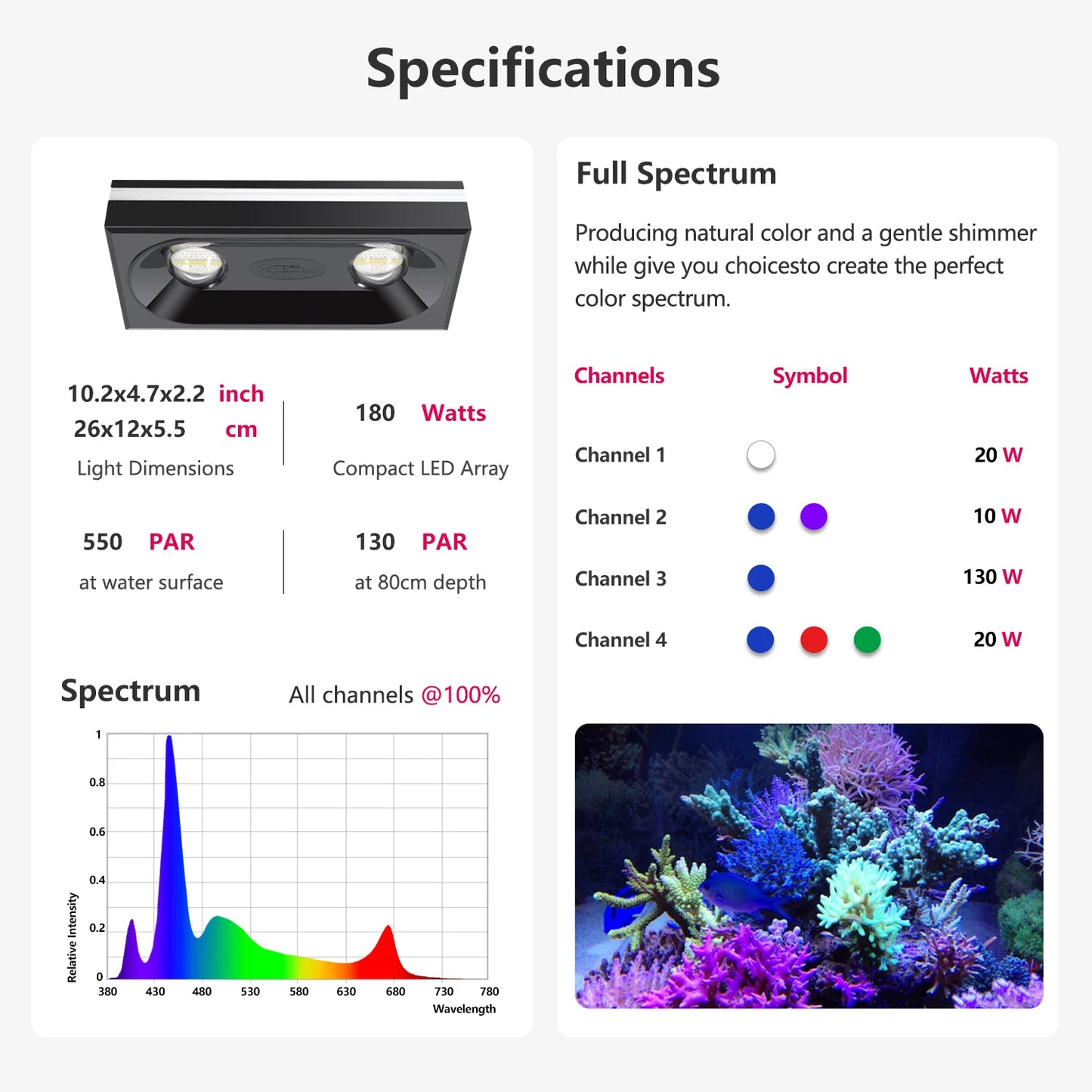 Professional Marine Aquarium Lamp for Reef Coral SPS/LPS Nano Aquarium