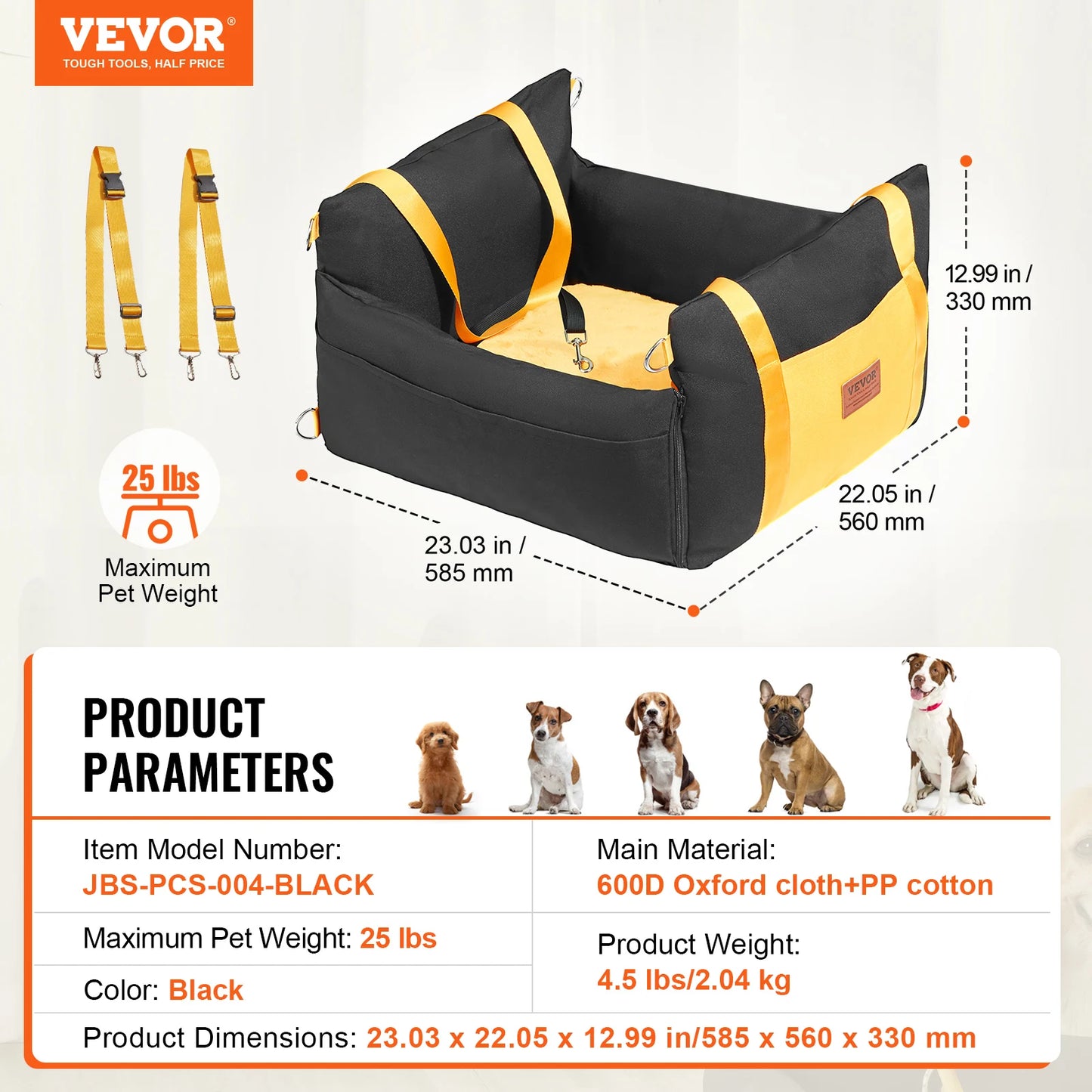 Dog Car Seat Waterproof Dog Booster Seat Pet Car Seat with Clip-On Safety Leash