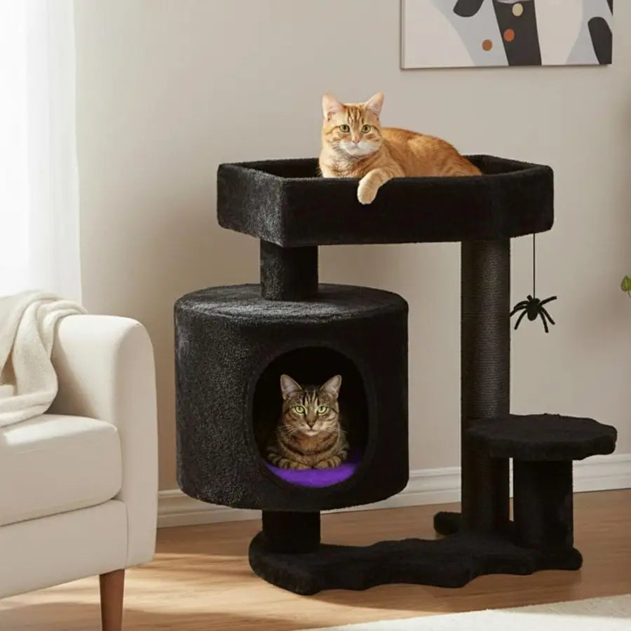 Gothic Cat Tree with Coffin Bed, Cat House with Scratching Posts,