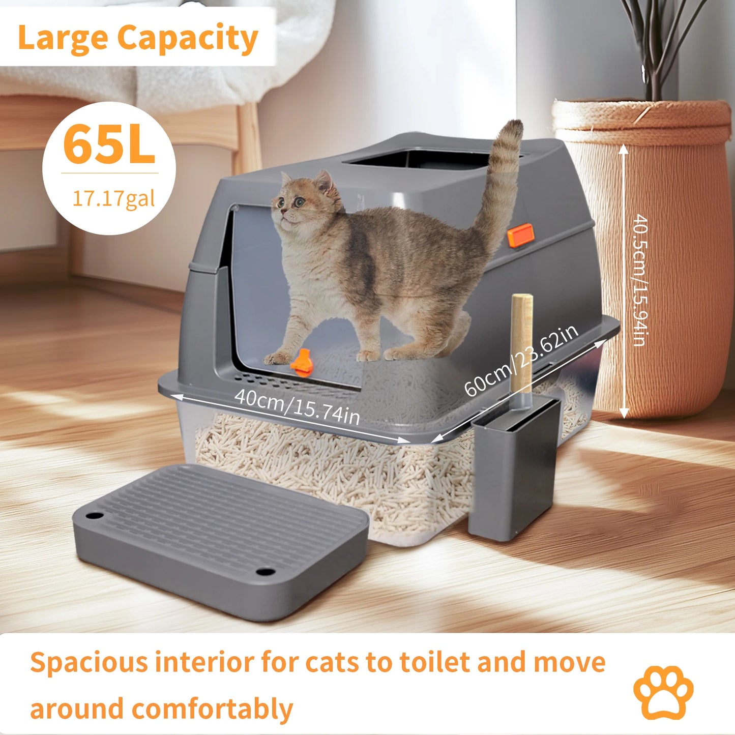 Cat Litter Box with Lid Large Kitty Litter Box Enclosed with High Sided Enclosure Scoop Non-Sticky