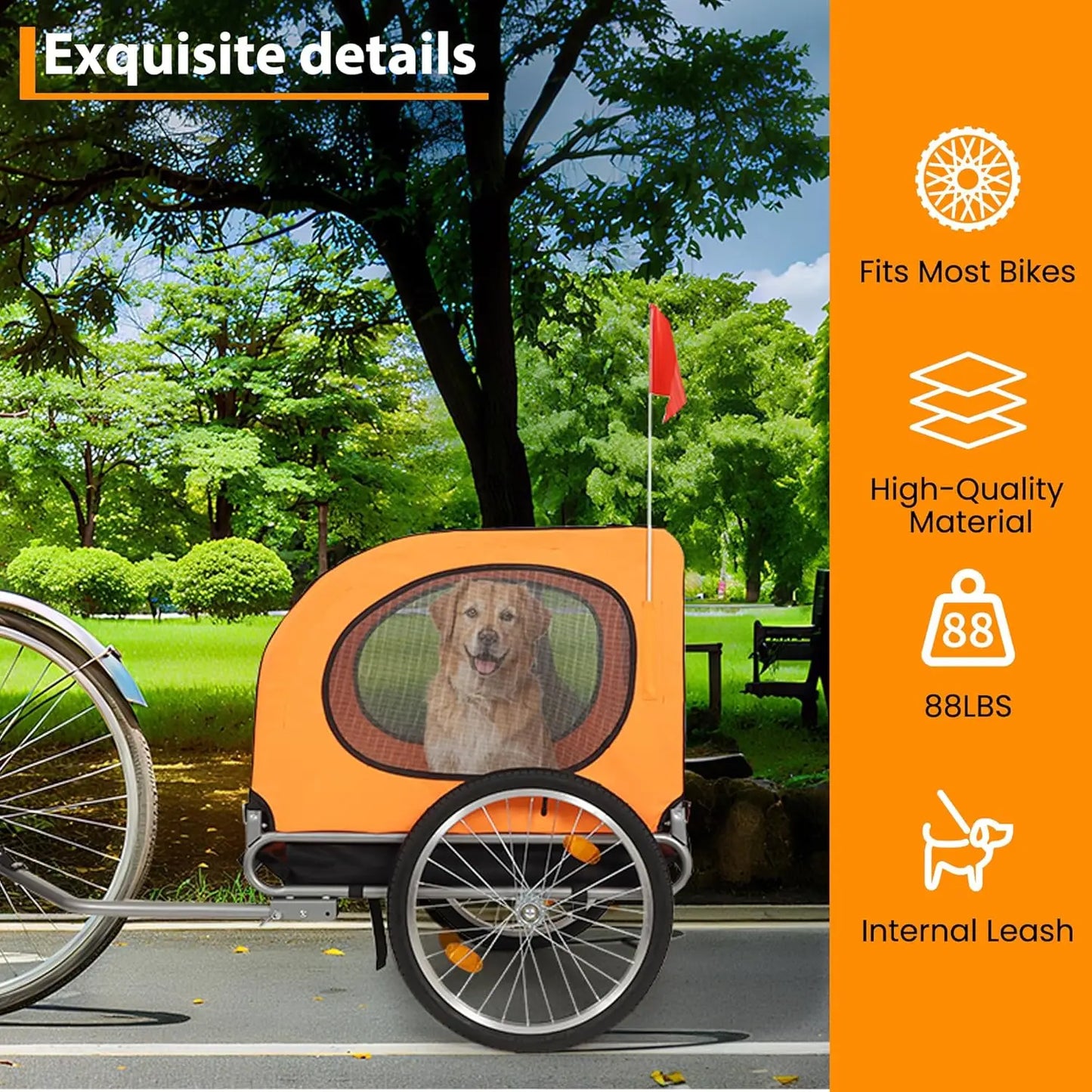 Large Dog Bike Trailer 88Lbs Capacity Pet Bicycle Carrier Foldable with Quick Release Wheels
